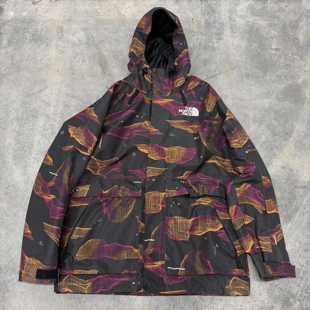 The North Face Hooded Abstract Rare Parka Jacket Black Red Orange Men's Size XL